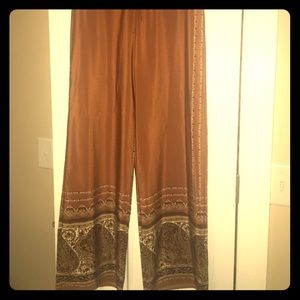 Wide leg brown silk pants. Size M